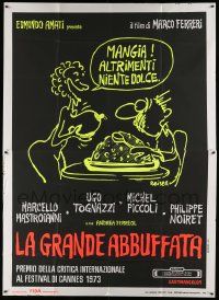 8j074 GRANDE BOUFFE Italian 2p '73 wacky Reiser cartoon art of naked woman & surprised eating man!