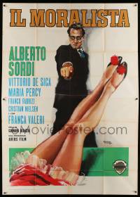 8j085 IL MORALISTA Italian 2p '59 Nistri art of Alberto Sordi pointing at sexy female legs!