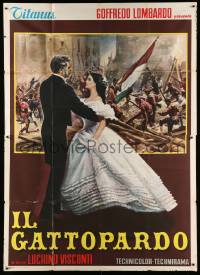 8j107 LEOPARD Italian 2p '63 Visconti's Il Gattopardo, art of Lancaster & Cardinale over battle!