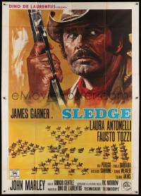 8j117 MAN CALLED SLEDGE Italian 2p '70 art of James Garner & men guarding gold, spaghetti western!