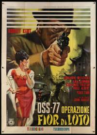 8j133 OSS 77 - OPERAZIONE FIOR DI LOTO Italian 2p '65 art of man pointing gun over sexy Asian woman!