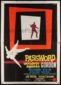 8j135 PASSWORD: KILL AGENT GORDON Italian 2p '66 cool different Symeoni silhouette art of spies!