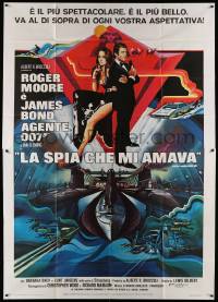 8j160 SPY WHO LOVED ME Italian 2p '77 Bob Peak art of Roger Moore as James Bond & Barbara Bach!