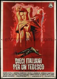 8j166 TEN ITALIANS FOR ONE GERMAN Italian 2p '62 Manno art of dead Nazi under statues!