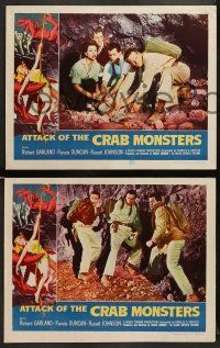 8k737 ATTACK OF THE CRAB MONSTERS 3 LCs '57 Roger Corman sci-fi/horror, classic border art!