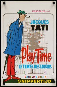 8m181 PLAYTIME Belgian '67 great artwork of Jacques Tati as Monsieur Hulot!
