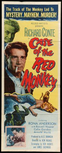 8m599 CASE OF THE RED MONKEY insert '55 Richard Conte solves impossible crime, sexy Rona Anderson!