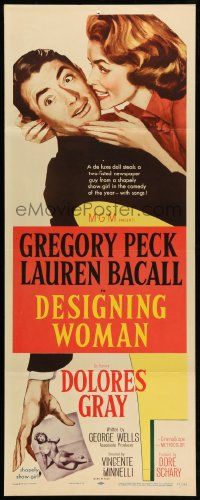 8m635 DESIGNING WOMAN insert '57 best art of Gregory Peck & Lauren Bacall by Jacques Kapralik!