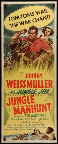 8m728 JUNGLE MANHUNT insert '51 Johnny Weissmuller as Jungle Jim, Ryan, safari into savagery!