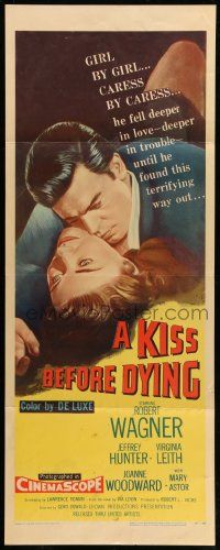 8m737 KISS BEFORE DYING insert '56 great close up art of Robert Wagner & Joanne Woodward!