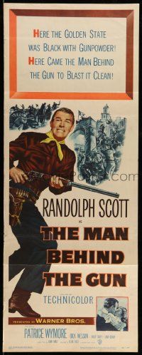 8m792 MAN BEHIND THE GUN insert '52 Randolph Scott blasted the Golden State clean of treason!