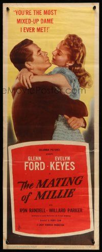 8m807 MATING OF MILLIE insert '47 great romantic art of Glenn Ford & Evelyn Keyes on phone!