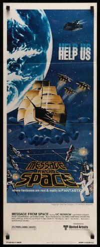 8m811 MESSAGE FROM SPACE insert '78 Fukasaku, Sonny Chiba, Vic Morrow, sailing rocket sci-fi art!