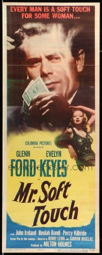 8m823 MR. SOFT TOUCH insert '49 gambler Glenn Ford studies his poker hand, sexy Evelyn Keyes!