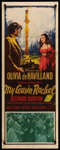 8m827 MY COUSIN RACHEL insert '53 artwork of pretty Olivia de Havilland & Richard Burton!