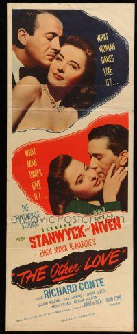 8m854 OTHER LOVE insert '47 David Niven gave Barbara Stanwyck love but Richard Conte did too!