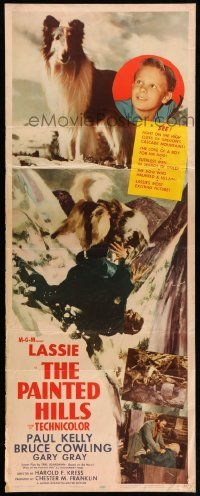 8m860 PAINTED HILLS insert '51 wonderful art portrait of Lassie fighting man falling from cliff!