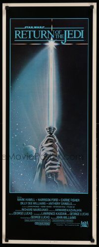 8m894 RETURN OF THE JEDI int'l insert '83 George Lucas, art of hands holding lightsaber by Reamer!