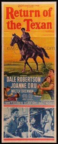 8m896 RETURN OF THE TEXAN insert '52 art of Dale Robertson on horseback & holding Joanne Dru!