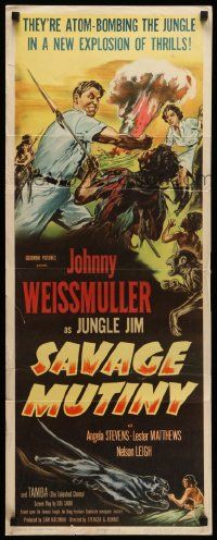 8m915 SAVAGE MUTINY insert '53 art of Johnny Weissmuller as Jungle Jim fighting island natives!
