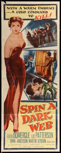8m944 SPIN A DARK WEB insert '56 film noir art of sexy full length Faith Domergue with gun!