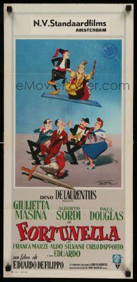 8m356 FORTUNELLA Italian locandina '57 wacky comedy written by Federico Fellini, art by De Seta!