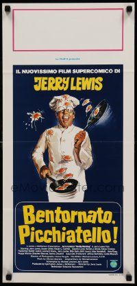 8m376 HARDLY WORKING Italian locandina '81 wacky Jerry Lewis in chef's outfit cooking eggs!