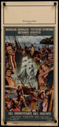 8m440 MUTINY ON THE BOUNTY Italian locandina '62 Marlon Brando, cool seafaring art of ship & cast