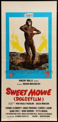 8m489 SWEET MOVIE Italian locandina '74 Dusan Makavejev, topless Carole Laure in melted chocolate!
