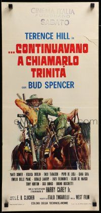 8m509 TRINITY IS STILL MY NAME Italian locandina '71 art of cowboy Terence Hill relaxing on horse!