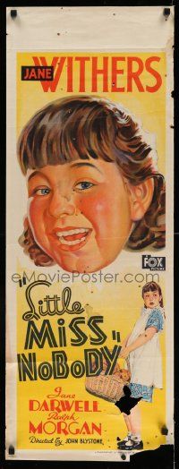 8p013 LITTLE MISS NOBODY long Aust daybill '36 great close up of orphan Jane Withers with pigtails!