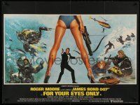 8p662 FOR YOUR EYES ONLY British quad '81 Bysouth art of Roger Moore as Bond 007 & sexy legs!