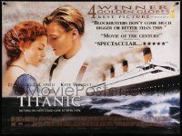 8p719 TITANIC DS British quad '97 DiCaprio, Kate Winslet, James Cameron, Golden Globe style!