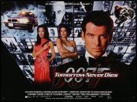 8p720 TOMORROW NEVER DIES DS British quad '97 best close up Pierce Brosnan as James Bond 007!
