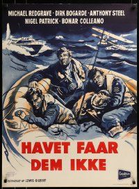 8p193 SEA SHALL NOT HAVE THEM Danish '57 Michael Redgrave & Bogarde in WWII life raft by Wenzel!