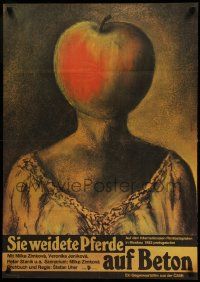 8p629 SHE KEPT ASKING FOR THE MOON East German 23x32 '84 bizarre arwork of apple head by Gerasch!