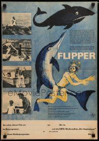 8p575 FLIPPER East German 16x23 '65 Chuck Connors, Luke Halpin, cool art of boy & dolphin!