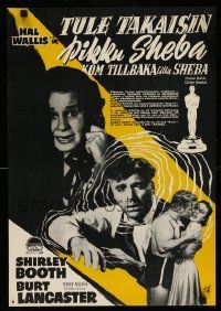 8p038 COME BACK LITTLE SHEBA Finnish '54 Burt Lancaster, Shirley Booth, Jaeckel & Moore!