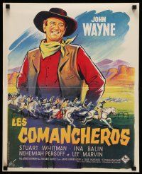 8p514 COMANCHEROS French 18x22 '61 Grinsson art of cowboy John Wayne, directed by Michael Curtiz!