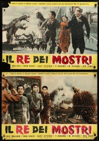 8p229 GIGANTIS THE FIRE MONSTER set of 3 Italian 19x26 pbustas '58 sequel, battling monsters & cast!
