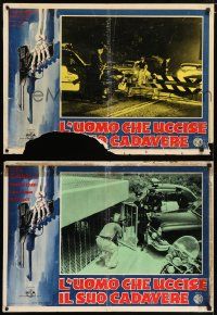 8p237 INDESTRUCTIBLE MAN set of 2 Italian photobustas '60 Lon Chaney Jr. as inhuman monster!