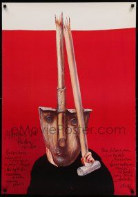 8p347 AFFICHES UIT POLEN exhibition Polish 26x38 '89 artwork of man with shovel head by Stasys!