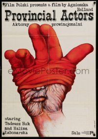 8p378 PROVINCIAL ACTORS export Polish 27x38 '79 wild Andrzej Pagowski art of face-hand wearing glove