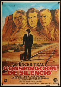 8p408 BAD DAY AT BLACK ROCK Spanish R81 art of Spencer Tracy & bad guys as Mt. Rushmore by Jano!