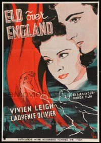 8p084 FIRE OVER ENGLAND Swedish '37 young Laurence Olivier & beautiful Vivien Leigh by Gosta Aberg