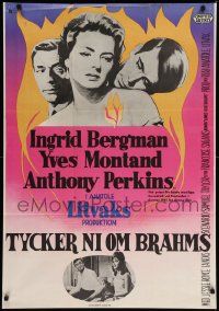 8p089 GOODBYE AGAIN Swedish '61 art of Ingrid Bergman between Yves Montand & Anthony Perkins!