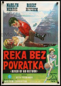 8p315 RIVER OF NO RETURN Yugoslavian 19x27 R70s art of Mitchum holding down sexy Marilyn Monroe!