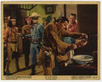 8r021 LONE RANGER color 8x10 still #7 '56 Clayton Moore watches Jay Silverheels wash man's face!