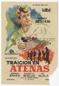 8s105 ANGRY HILLS Spanish herald '63 Robert Aldrich, Montalban art of Robert Mitchum with gun!