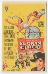 8s129 BIG CIRCUS Spanish herald '59 art of trapeze artist David Nelson holding Kathryn Grant!